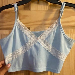 blue lace tank crop top